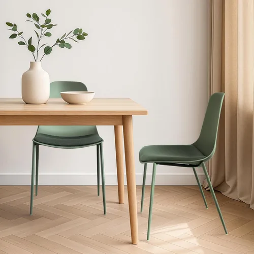 Vista 4 de 2xhome Silla moderna de cocina y comedor Cojín acolchado de tela Patas de metal y asiento de plástico sin brazos Oficina Interior Patio Café