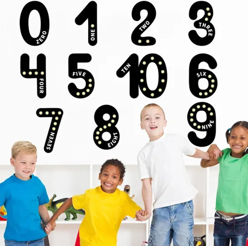Vista 4 de Qyeahkj Tablón de anuncios de números gigantes, pósteres educativos de matemáticas para niños pequeños, maestros imprescindibles para el aula Negro