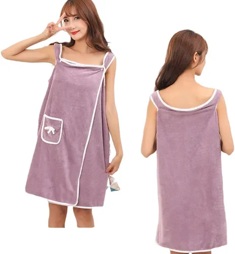 Vista 4 de Toalla de baño grande para mujer, toalla de terciopelo coral (bolsillo azul)