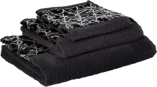 Vista 2 de Zahari Home Sinatra Juego de toallas de baño de 3 piezas: toalla de baño, toalla de mano y paño de limpieza, absorbentes, color negro