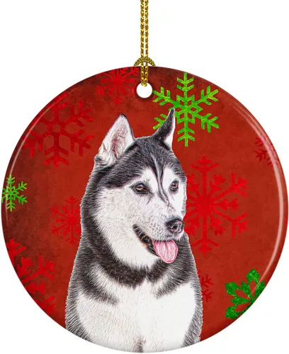 Vista 18 de Caroline's Treasures Affenpinscher - Adorno de cerámica para colgar en el árbol de Navidad con copos de nieve rojos y verdes, para el hogar