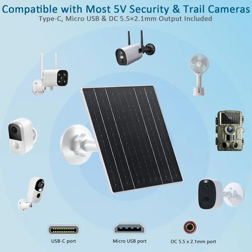 Vista 4 de Zivif Panel solar para cámara de seguridad al aire libre, cargador solar USB C de 10 W compatible con cámara recargable de 5 V, montaje ajustable