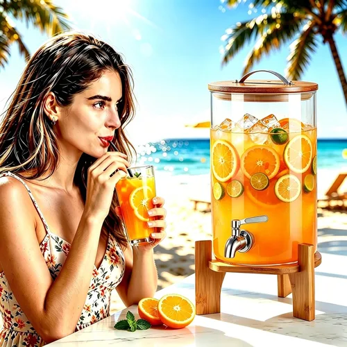 Vista 6 de Dispensador de bebidas, dispensador de bebidas de vidrio de 2.1 galones con soporte, dispensador de agua de vidrio con espita, dispensadores