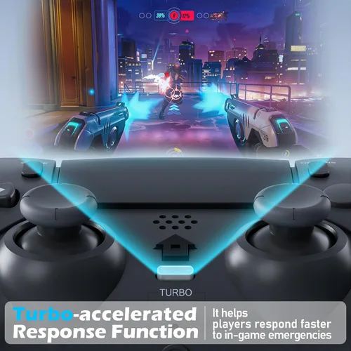 Vista 4 de CHEREEKI Controlador inalámbrico para PS4 con 2 botones macro, audio de 3.5mm y función Turbo, control de movimiento de 6 ejes, vibración dual