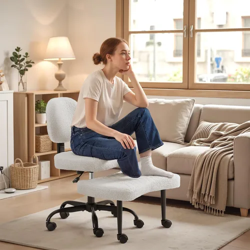 Vista 11 de Homall - Silla de oficina de escritorio ergonómica con patas cruzadas y ruedas, giro de 360° y altura ajustable para meditación y TDAH, silla