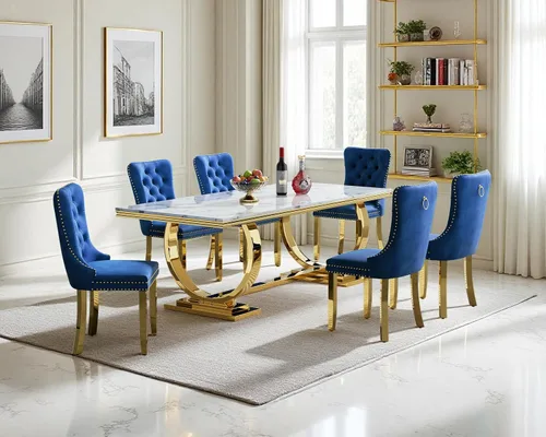 Vista 59 de Juego de mesa de comedor de 5 piezas para 4, mesa de cocina de mármol negro de 68 pulgadas con 4 sillas beige, mesa de comedor rectangular moderna