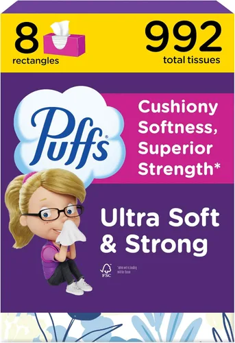 Vista 13 de Puffs - Pañuelos faciales ultra suaves, 1 caja de tamaño familiar, 124 pañuelos faciales por caja