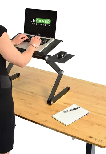 Vista 6 de WorkEZ - Soporte ajustable de refrigeración para computadora de escritorio con ventilador, puertos USB, alfombrilla de mouse, ergonómica, plegable