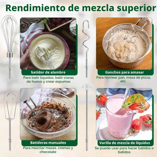 Vista 3 de Accesorios para batidora de mano, ganchos de masa y batidor, varilla de mezcla, accesorios de batidora de mano de acero inoxidable compatibles