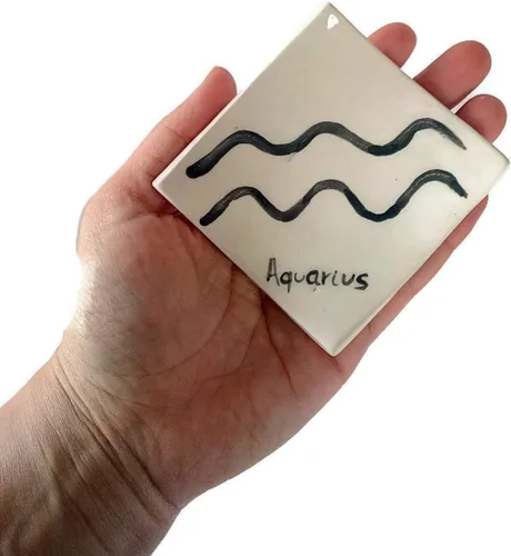 Vista 2 de Clay Ring Dish, Small Square Handmade Ceramic Trinket Dish, Small Tealight Candle Holder, Teabag Holder (Aquarius)