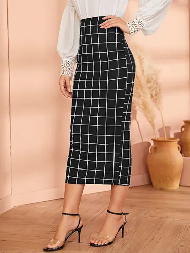 Vista 3 de Verdusa Elegante falda de largo medio a cuadros con cintura elástica para mujer