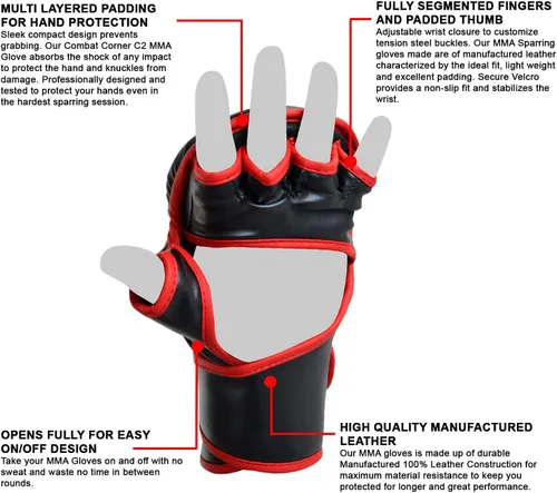 Vista 2 de Combat Corner Guantes de entrenamiento C2 MMA para hombres y mujeres, guantes de entrenamiento de kickboxing, Muay Thai, MMA Sparring