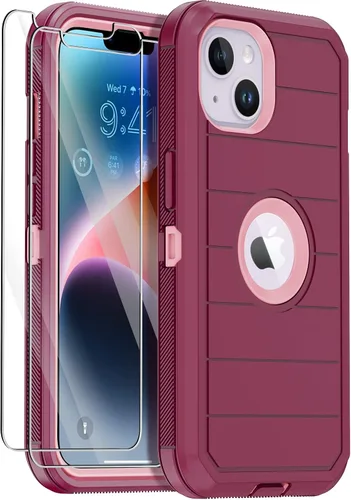 Vista 9 de para iPhone 14 Plus Funda con 2 Protectores de Pantalla, Funda Resistente a Caídas y a Prueba de Golpes, Resistente de 3 Capas, Militar, Duradera