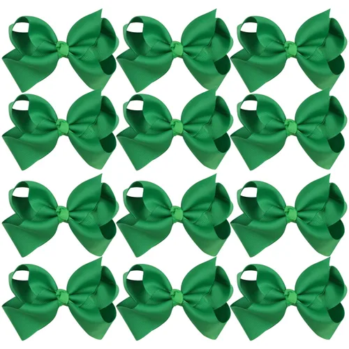 Vista 10 de Lazos para el cabello de 4 pulgadas para niñas y bebés, 12 unidades, color sólido (verde manzana)