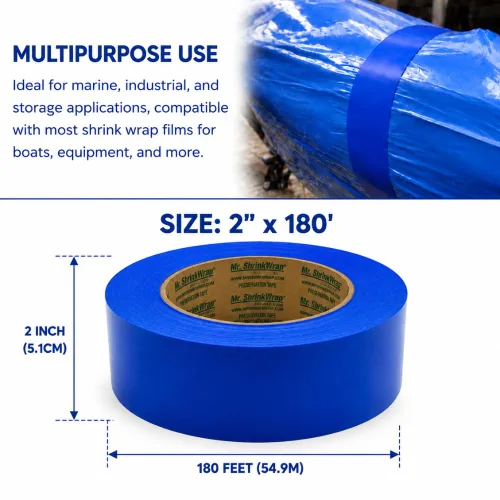 Vista 2 de Mr. Shrinkwrap Cinta de película retráctil de 2 pulgadas, impermeable, adhesiva, adaptable, ideal para reforzar costuras, parches y puertas
