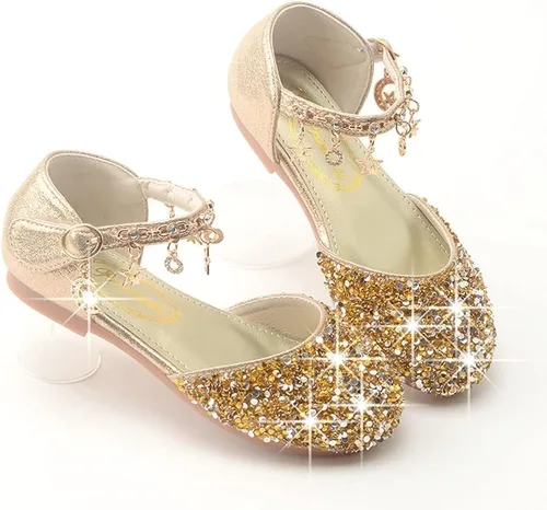 Vista 5 de Zapatos planos de ballet Mary Jane con diamantes de imitación para niña, con brillantina, para niña de las flores, para boda, fiesta, zapatos