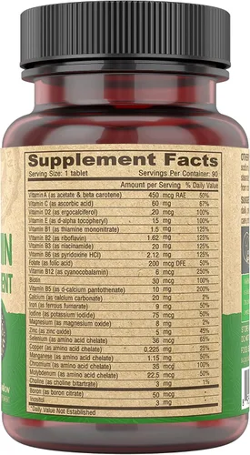 Vista 3 de DEVA Multivitamínico vegano para mujeres y hombres con hierro, vitamina C, E, vitaminas del complejo B, zinc, 90 tabletas pequeñas