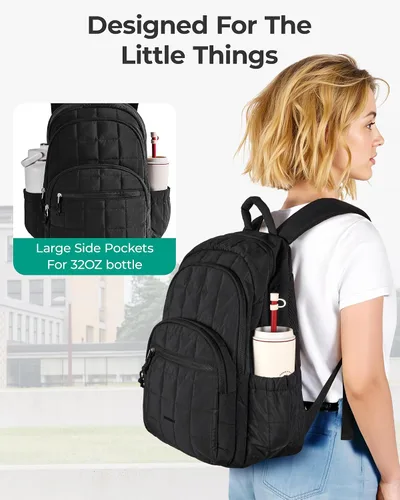 Vista 5 de BAGSMART Mochila de viaje para mujer, mochila universitaria para laptop de Negro