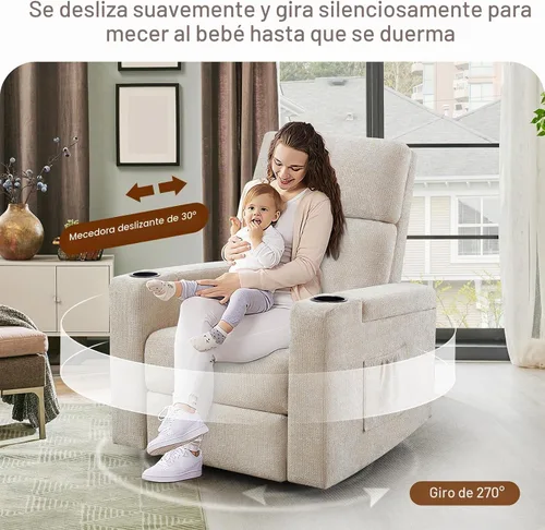 Vista 3 de ABCASA Mecedora reclinable eléctrica para guardería, planeador giratorio Chenille-marrón claro