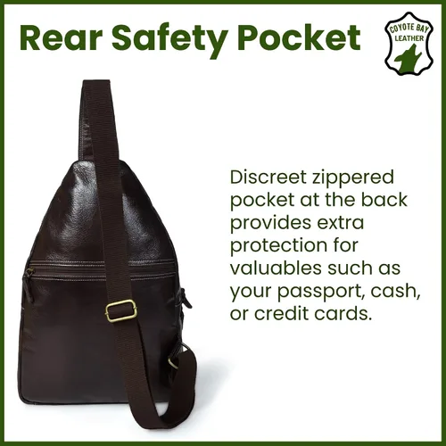 Vista 6 de Coyote Bay® HideSling - Bolso bandolera de cuero de grano completo para laptop, bolso bandolera grande, mochila de cuero para hombres y mujeres