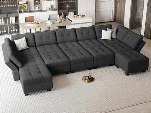Vista 5 de Belffin Sofá cama modular modular con diván reversible en forma de U con asientos de almacenamiento de gran tamaño de 12 asientos, sofá modular gris
