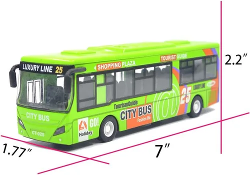 Vista 2 de Ailejia City Bus Toy Die Cast Pull Back Buses Vehículos Mini Coche Diecast Modelo Auto Juguetes Luces y Música (Verde)