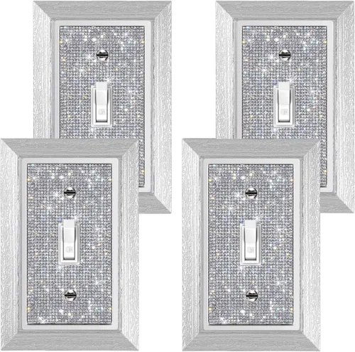 Vista 16 de 4 Piezas Cubiertas de Tomacorriente con Diamantes de Imitación Plateados Brillantes Placa de Pared 1 Gang Toggle Cubierta de Interruptor de Luz