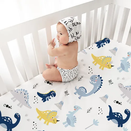 Vista 4 de Sábanas ajustadas para cuna para bebés niños 3 Pack, juego de sábanas de cuna de microfibra extra suave de 28" x 52" para colchón de cuna de bebé