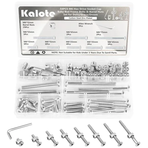 Vista 7 de Kit de repuesto de herrajes para cuna de 53 piezas, conjunto de pernos y tuercas de barril para armazón de cama de bebé para Delta/Graco, tornillos