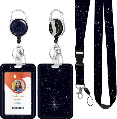 Vista 11 de Soporte para tarjetas de identificación con cordón, soporte retráctil para tarjetas de identificación, correa desmontable para el cuello con carrete