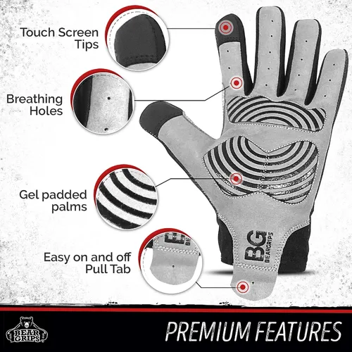 Vista 2 de Bear Grips Guantes de levantamiento de pesas para hombres y mujeres Guantes de levantamiento de medio dedo Guantes de entrenamiento de dedo
