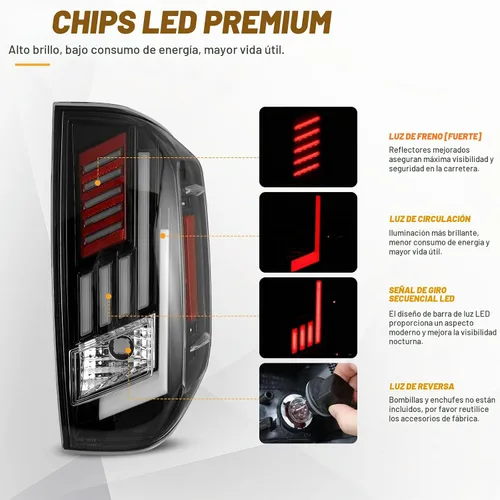 Vista 4 de Luces traseras LED para Toyota Tundra 2014-2021 con señal de giro Lente transparente con carcasa negra