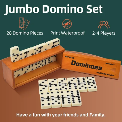 Vista 3 de Conjunto de dominós para adultos, juego de dominós jumbo doble 6, juego de mesa clásico para adultos y personas mayores, dominó doble seis