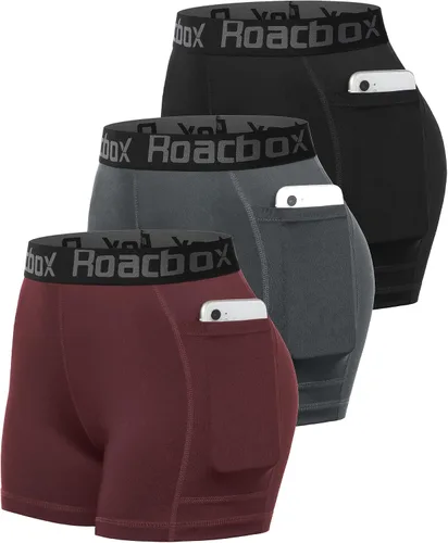 Vista 7 de Roadbox - Pantalones cortos de voleibol de spandex para mujer de 3 pulgadas con bolsillo/sin bolsillo, paquete de 2/3 unidades de pantalones cortos