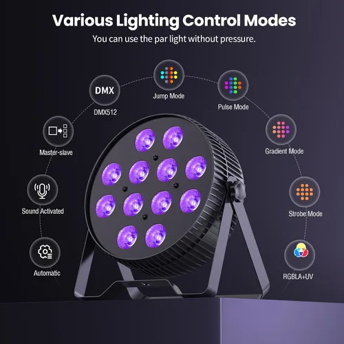 Vista 5 de Betopper Luz LED de escenario de 12 x 18 W, 6 en 1 RGBAL+UV DJ Par Lights-1