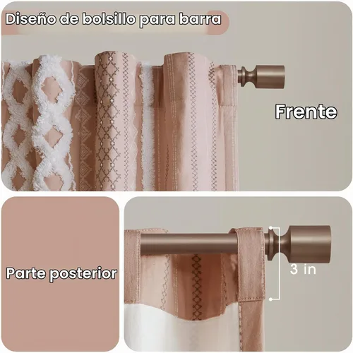 Vista 5 de INK+IVY Cortinas Boho para Dormitorio PANEL ÚNICO Cortinas de Ventana para Sala de Estar, 100% Algodón con Rayas de Chenilla Copetuda Estilo Granja