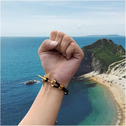 Vista 6 de Ramaix - Pulsera de ancla de avión de cuero multicapa auténtica, joyería piloto, asistentes de vuelo, estilo aviador para hombres y mujeres