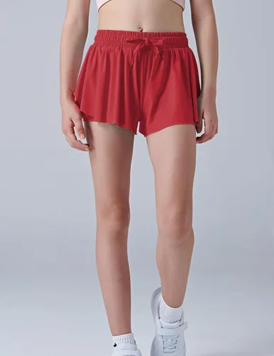 Vista 3 de Paquete de 3 pantalones cortos fluidos para niñas con forro de elastano, 2 en 1, faldas de mariposa para jóvenes, para fitness, correr, deportes