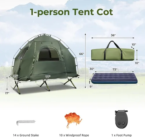 Vista 6 de GYMAX Tienda de campaña con cuna, plegable de 5 en 1 con colchón y almohadas, sacos de dormir, parasol, tienda de campaña elevada para camping