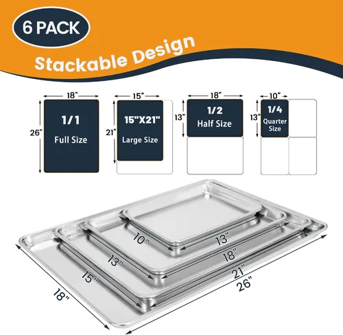 Vista 7 de Paquete de 6 bandejas para hornear de gran tamaño, bandeja de aluminio comercial para galletas, duradera y antiadherente, 15 x 21 pulgadas