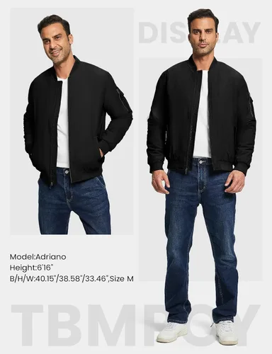 Vista 7 de TBMPOY - Chaqueta de hombre para el otoño, chaqueta de invierno, rompevientos, bomber, con cremallera, acolchada, de softshell, cálida