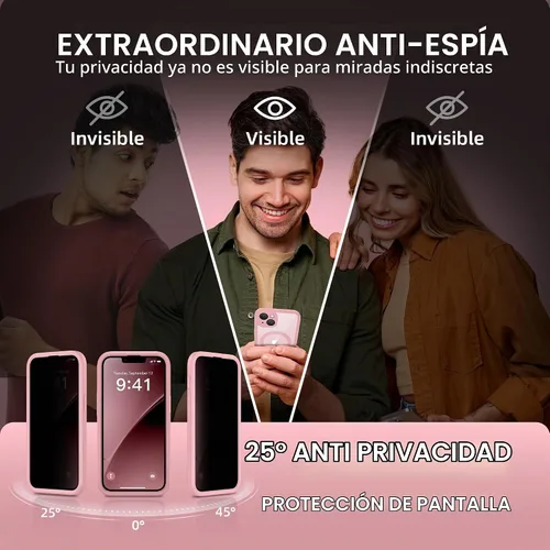 Vista 2 de BERFY Funda para iPhone 13, Compatible con MagSafe, Protector de Pantalla de Privacidad Integrado y Protección de Cámara, Funda Transparente Rosa
