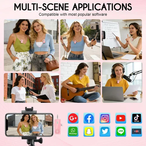 Vista 7 de Mini micrófono inalámbrico para iPhone/Android/cámara, reducción de Rosa