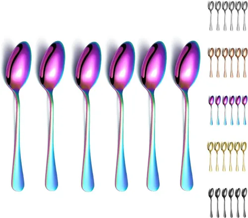 Vista 11 de Kyraton - 6 cucharas de mesa de acero inoxidable de 7.5 pulgadas, cucharas de sopa, cucharas de postre, cubiertos para lavavajillas, juego de 6
