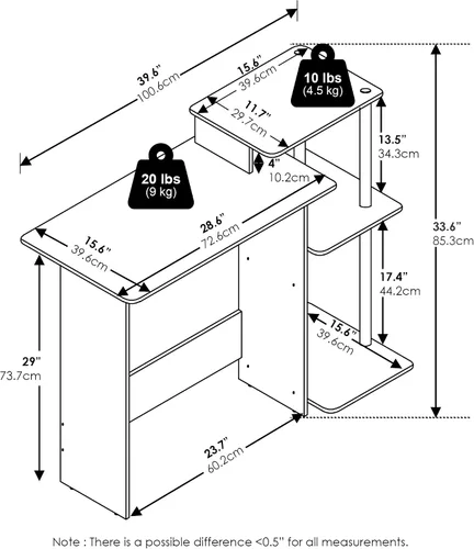 Vista 3 de Furinno EFFICIENT - Escritorio para juegos de 28.6 pulgadas de ancho con 3 estantes laterales abiertos, escritorio para computadora portátil