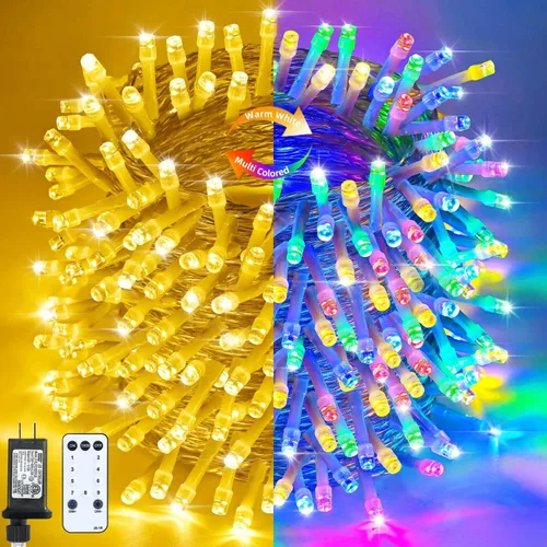 Vista 7 de Tira de luces de Halloween moradas y naranjas, 800 LED, 330 pies, 8 modos, temporizador, impermeable, para enchufar, para interiores y exteriores