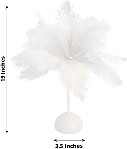 Vista 3 de Efavormart - Lámpara de mesa LED de plumas de avestruz blanca de 15 pulgadas, centro de mesa inalámbrico con pilas para bodas y fiestas, luz