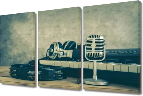 Vista 30 de TUMOVO Arte de pared de estilo retro, grupo de dispositivos electrónicos antiguos de radio, pinturas de imágenes, 3 piezas, lienzo, decoración