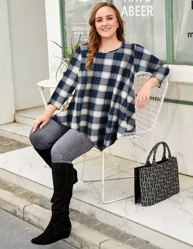 Vista 4 de LARACE - Camisa de talla extragrande para mujer, camisa tipo túnica con manga 34, ajuste holgado, ropa básica para mujer
