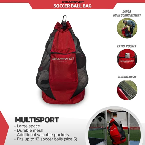 Vista 4 de PowerNet Carli Lloyd - Paquete de red portátil estilo arco y bolsa de transporte de pelota grande, configuración rápida ultra portátil, portería